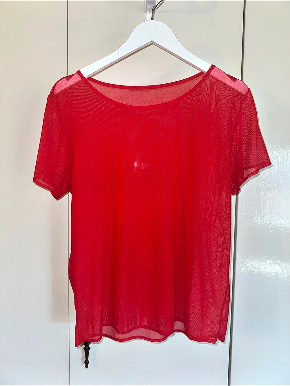 American Apparel Red Mesh Short Sleeve Top